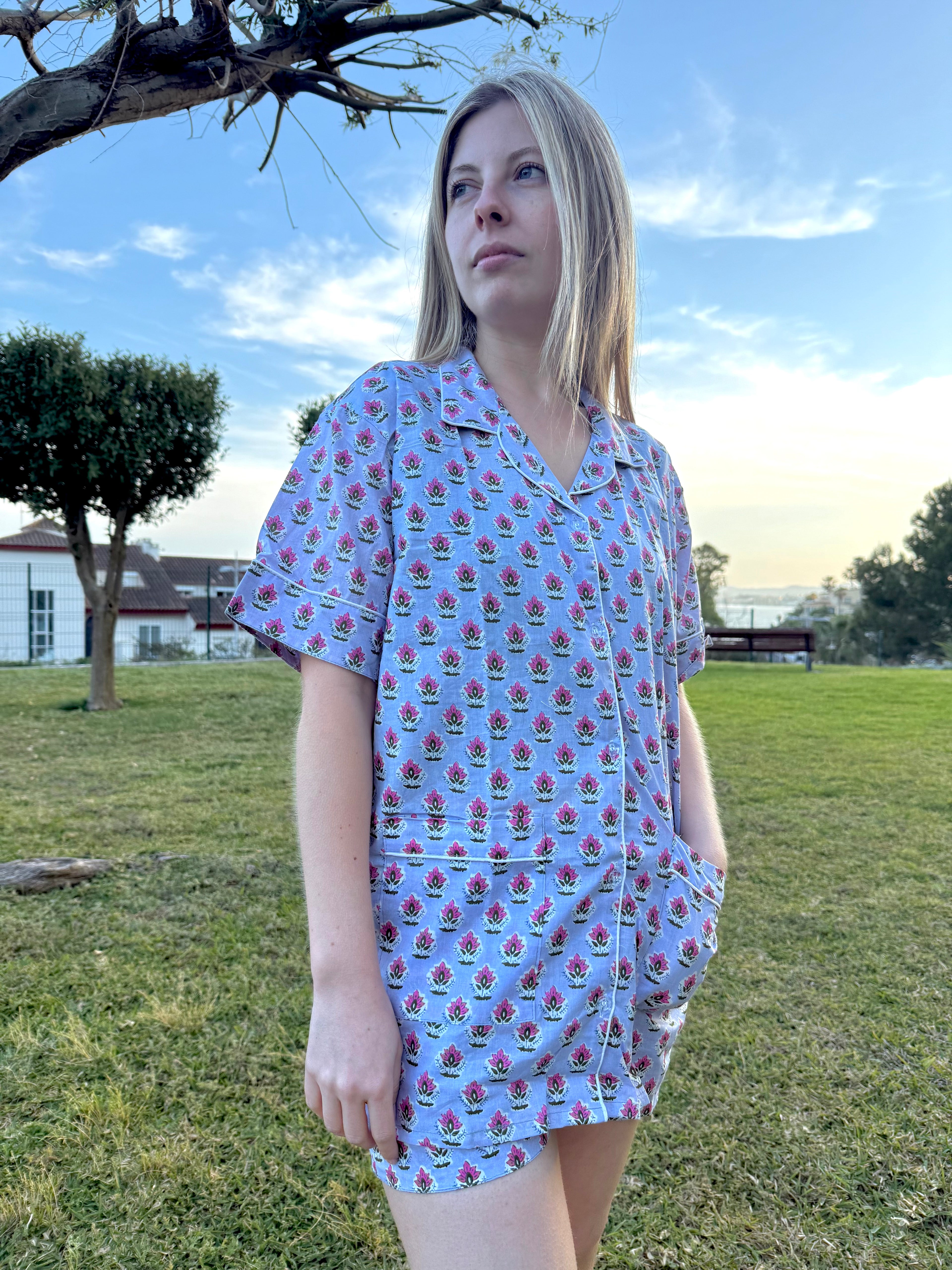 Handmade Purple Floral Pajama Set – Travel inspired jewelry by TravelTrove