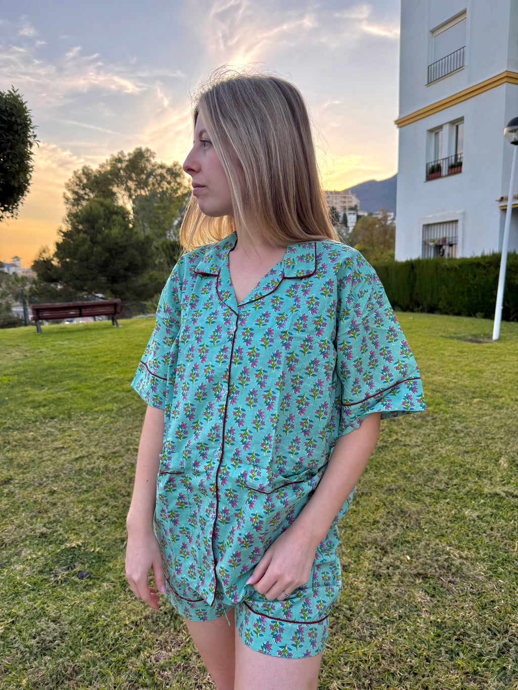 Floral Pajama Set – Light Blue